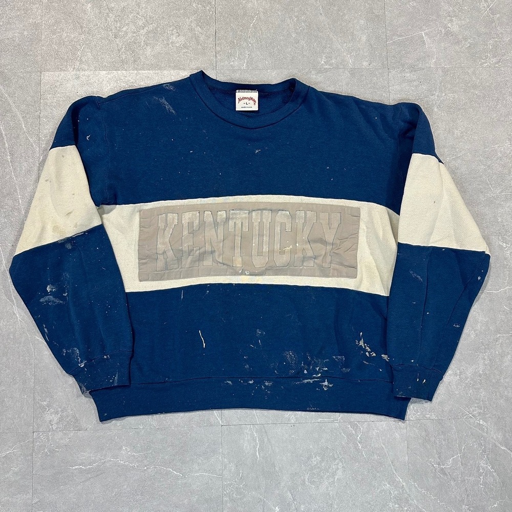 Vintage Nutmeg Mills Kentucky Sweatshirt Mens Large Navy Blue Paint Splatter USA